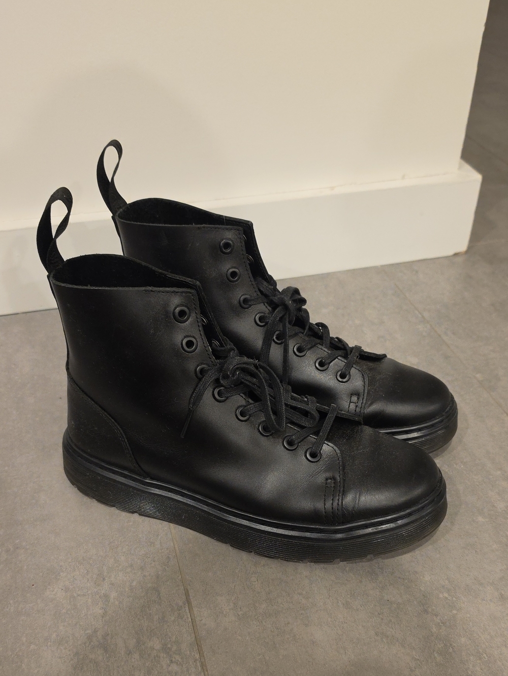 Dr. Martens Black Leather Lace-Up Combat Sneakers - Size 9 US